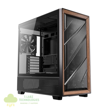 Antec FLUX ATX WOOD Mid Tower Gaming Chassis – Black