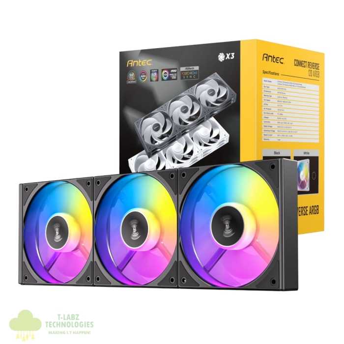 Antec Connect 120 Reverse ARGB PWM Fan 3 Pack - Black - Image 1
