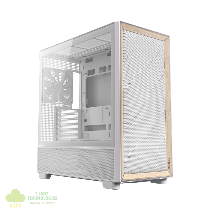Antec FLUX Mid-Tower E-ATX Gaming Chassis Wood Front Panel - White - Image 1