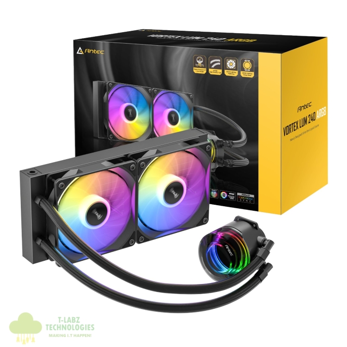 Antec VORTEX LUM 240 ARGB AIO CPU Liquid Cooler – Black - Image 1