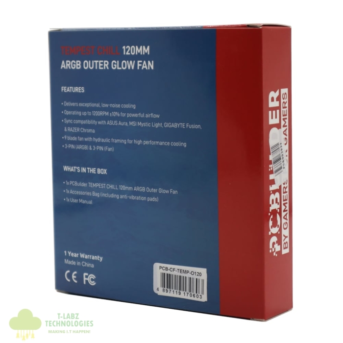 PCBuilder Tempest Chill 120MM ARGB Outer Glow Fan - Image 4