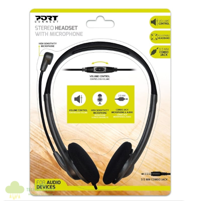 Port Stereo Headset with Mic with 1.2m Cable|1 x 3.5mm|Volume Controller - Black - Image 1