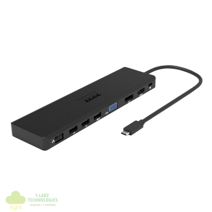 Port USB Type-C 1 x USB3.1|2 x USB 3.0|2 x USB 2.0|1 xHDMI-DP-VGA| Micro+SD Card Reader|1 x Mini DP|1 x RJ45|1 x Audio-Microphone| PD 100W -Black - Image 1