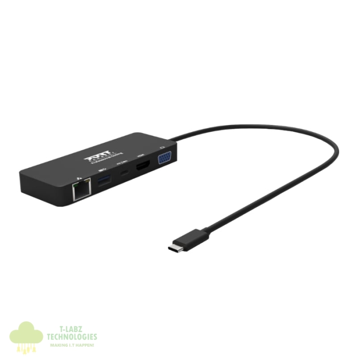 Port USB Type-C to 1 x RJ45|1 x USB3.0 SS|1 x Type-C 85W PD|1 x HDMI2.0|1 x VGA 30cm Cable Dock - Black - Image 1